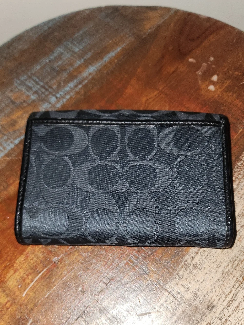 Coach Black Signature Compact Trifold Leather Wallet